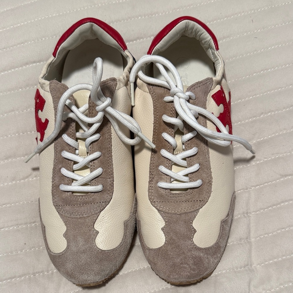 Tory Burch Stylish Red and Cream Sneakers size 8